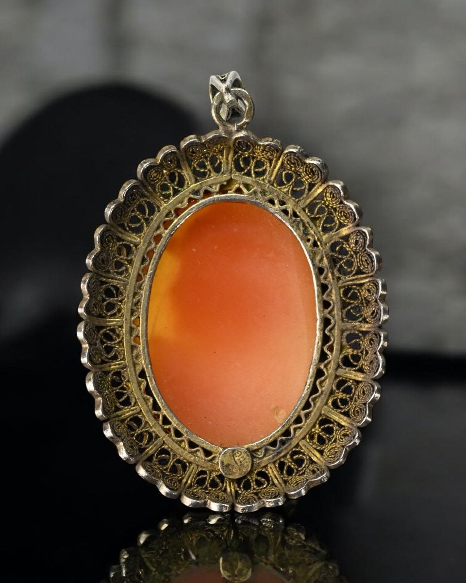 Cammeo Con Cornice in Filigrana In Argento - Italia Inizio XX Secolo-photo-2